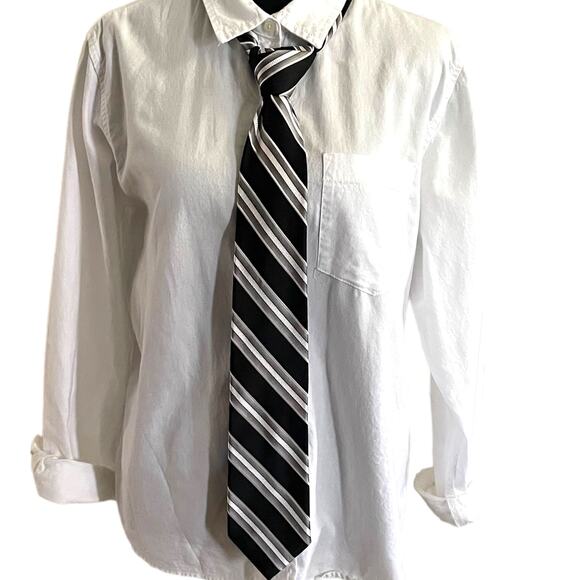 3x15 Men's Black, White, and Grey Striped Tie - Picture 1 of 6